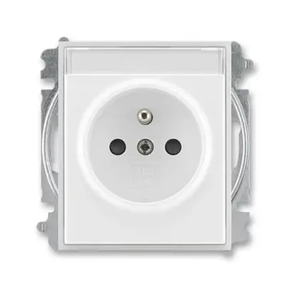 zásuvka jednonásobná s ochranným kolíkem, s clonkami, s popisovým polem (typ 6619); bílá / ledová bílá 6619E-A06352 01, design ELEMENT