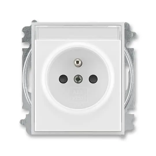 zásuvka jednonásobná s ochranným kolíkem, s clonkami, s popisovým polem (typ 6619); bílá / ledová bílá 6619E-A06352 01, design ELEMENT