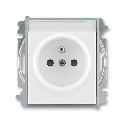 zásuvka jednonásobná s ochranným kolíkem, s clonkami, s popisovým polem (typ 6619); bílá / ledová šedá 6619E-A06352 04, design ELEMENT