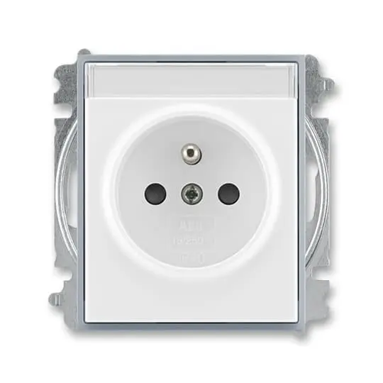 zásuvka jednonásobná s ochranným kolíkem, s clonkami, s popisovým polem (typ 6619); bílá / ledová šedá 6619E-A06352 04, design ELEMENT