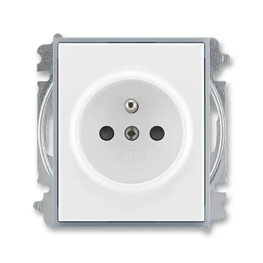 zásuvka jednonásobná s ochranným kolíkem, s clonkami (typ 6619); bílá / ledová šedá 6619E-A06357 04, design ELEMENT