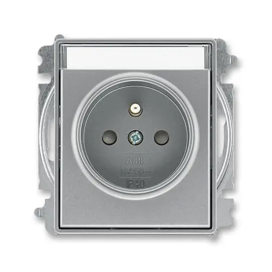 zásuvka jednonásobná s ochranným kolíkem, s clonkami, s popisovým polem (typ 6619); ocelová 6619E-A06352 36, design TIME