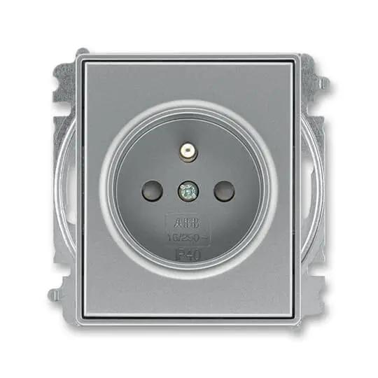 zásuvka jednonásobná s ochranným kolíkem, s clonkami (typ 6619); ocelová 6619E-A06357 36, design TIME