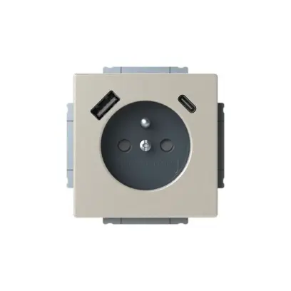 zásuvka 1násobná s kolíkem, s clonkami, s nabíjením USB-A, USB-C; ušlechtilá ocel; 20 MUCB2USB-A-866-500 2CKA002017A1920, design FUTURE LINEAR