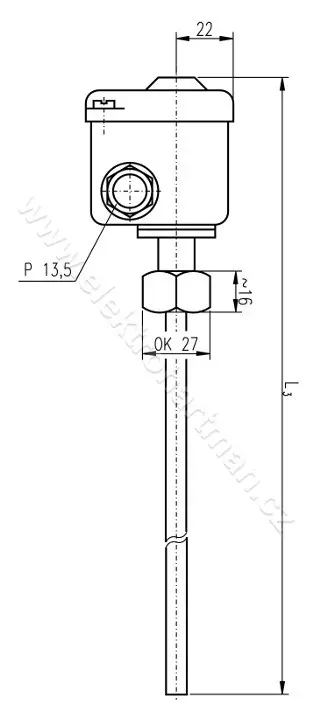 termostat stonkový TH 143 délka 350mm, rozsah 20-140 °C