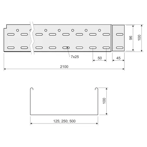 žlab kabelový s integ. spojkou MARS NKZI 100X250X1.25 S