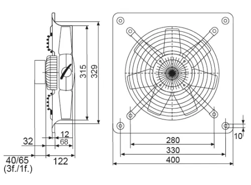 ventilátor HCFB/4-315 H IP65, 70°C, axiální