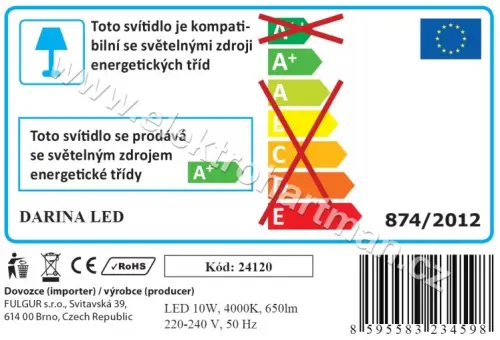 svítidlo Fulgur DARINA LED s IR senzorem, IP20, 12W, 800lm, 4000K