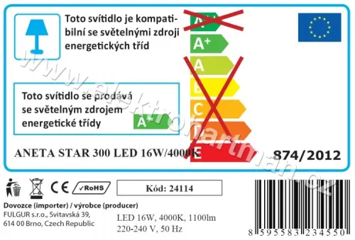 svítidlo Fulgur ANETA STAR 300 LED 16W/4000K 1100 lm