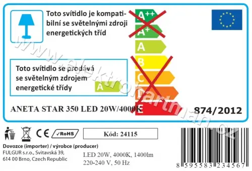 svítidlo Fulgur ANETA STAR 350 LED 20W/4000K 1400 lm