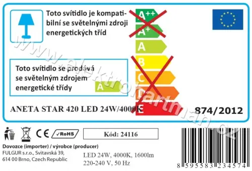 svítidlo Fulgur ANETA STAR 420 LED 24W/4000K 1600 lm