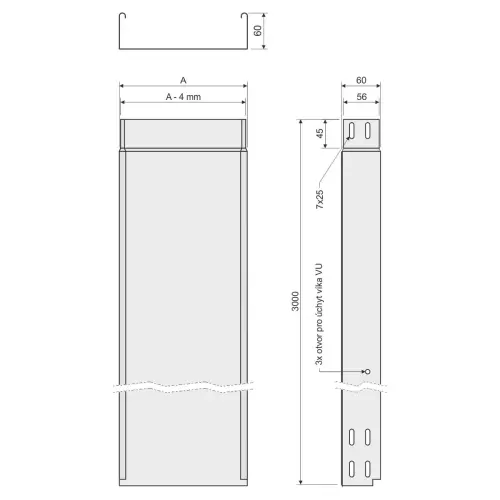 žlab s int.spojkou JUPITER KZIN 60X50X0.75 S, neděrovaný