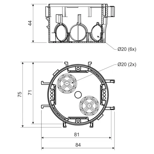 krabice přístrojová KP 67/2 Kopos rozteč 71 nebo 81mm