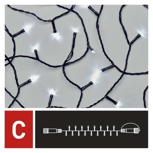 Standard LED spojovací vánoční řetěz, 10 m, venkovní i vnitřní, studená bílá, časovač EMOS D1AC03
