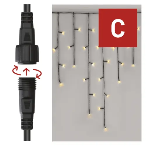 Standard LED spojovací vánoční řetěz – rampouchy, 2,5 m, venkovní, teplá bílá EMOS D1CW01
