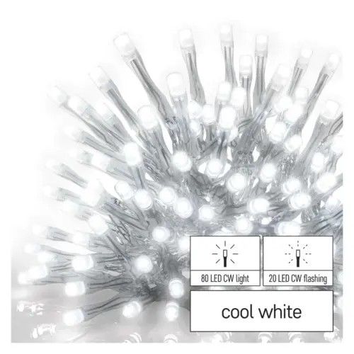 Standard LED spojovací řetěz blikající – rampouchy, 2,5 m, venkovní, studená bílá, časovač EMOS D1CC02