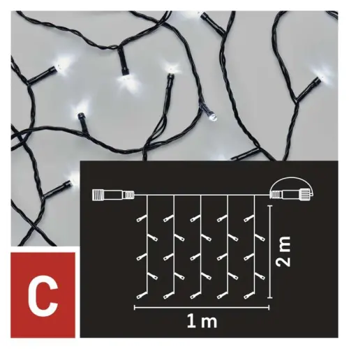 Standard LED spojovací vánoční řetěz – záclona, 1x2 m, venkovní, studená bílá, časovač EMOS D1EC01