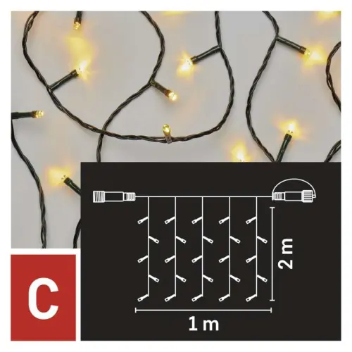 Standard LED spojovací vánoční řetěz – záclona, 1x2 m, venkovní, teplá bílá, časovač EMOS D1EW01