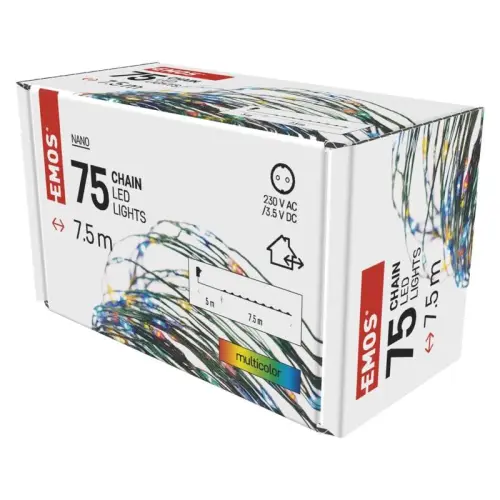 řetěz LED vánoční nano zelený, 7,5 m, venkovní i vnitřní, multicolor, časovač EMOS D3AM02