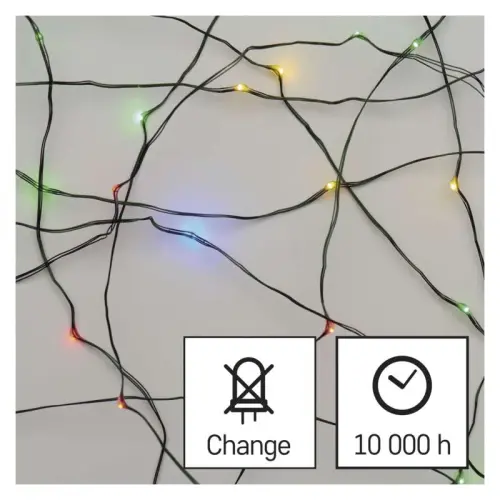 řetěz LED vánoční nano zelený, 15 m, venkovní i vnitřní, multicolor, časovač EMOS D3AM03