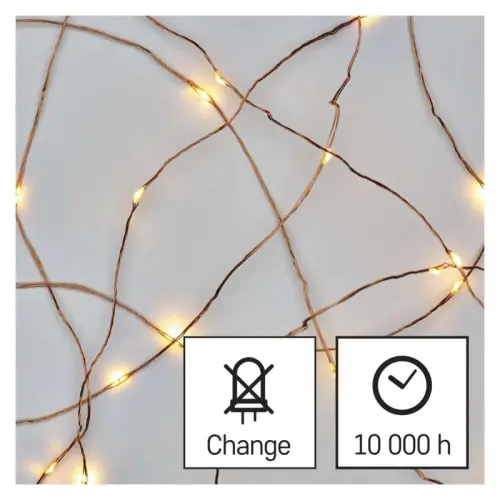 LED vánoční nano řetěz měděný, 4 m, venkovní i vnitřní, teplá bílá, časovač EMOS D3AW01