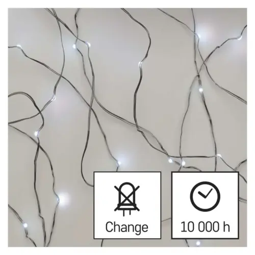 LED vánoční nano řetěz stříbrný, 4 m, venkovní i vnitřní, studená bílá, časovač EMOS D3AC02