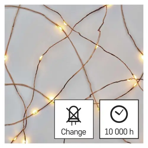 LED vánoční nano řetěz, 1,9 m, 2x AA, vnitřní, teplá bílá, časovač EMOS D3AW07