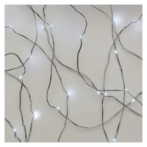 LED vánoční nano řetěz, 1,9 m, 2x AA, vnitřní, studená bílá, časovač EMOS D3AC07