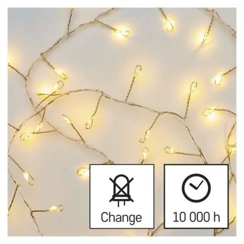 řetěz LED vánoční nano – ježek, 2,4 m, 3x AA, vnitřní, teplá bílá, časovač EMOS D3FW01