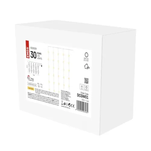 LED vánoční závěs – hvězdy, 120x90 cm, venkovní i vnitřní, teplá bílá, časovač EMOS DCGW01
