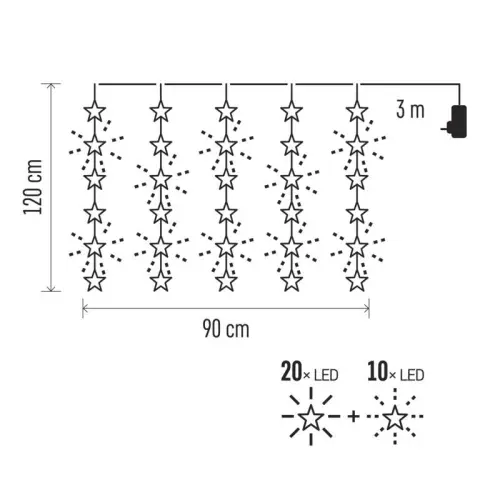 LED vánoční závěs – hvězdy, 120x90 cm, venkovní i vnitřní, teplá bílá, časovač EMOS DCGW01