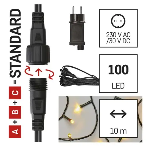 Základní sada pro spojovací řetězy Standard, 10 m, venkovní, teplá bílá, časovač EMOS D1AW01