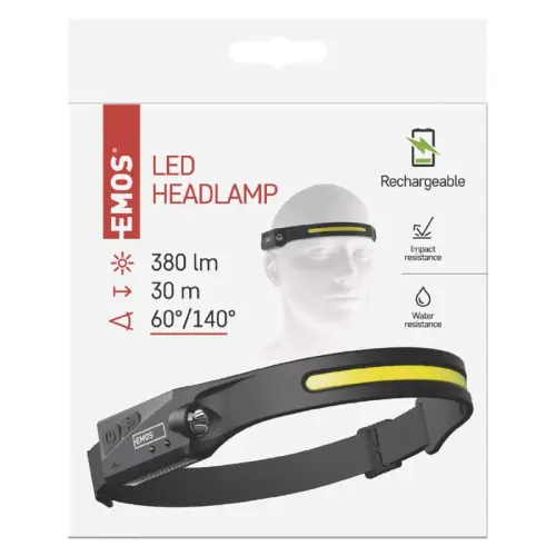 čelovka COB LED nabíjecí 380lm, Li-Pol 1200mAh *P3541