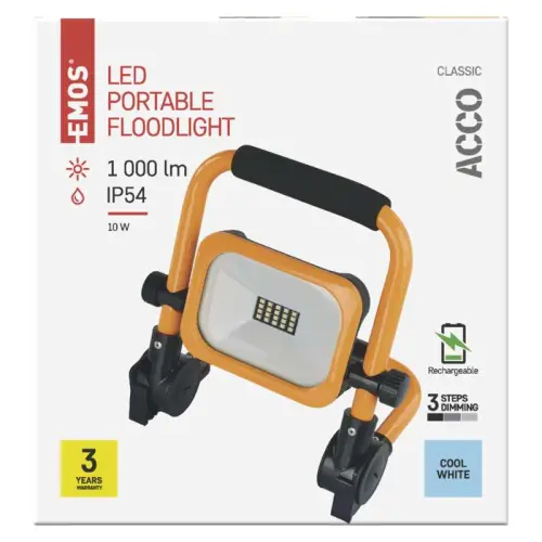 reflektor LED EMOS ACCO nabíjecí přenosný AKU 10W 1000lm 6500K IP54 doba 3-10 hod ZS2812