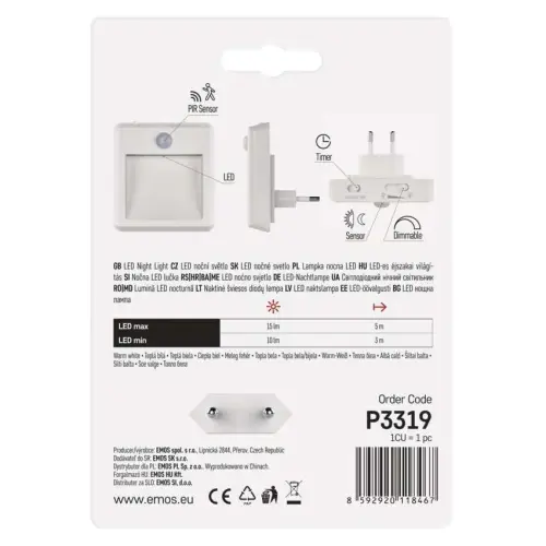 svítidlo noční LED s fotosenzorem Emos do zásuvky 230V P3319