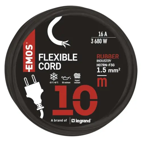 kabel flex 3x1,5/10m H07RN-F černá vidlice přímá S03210N *SY11