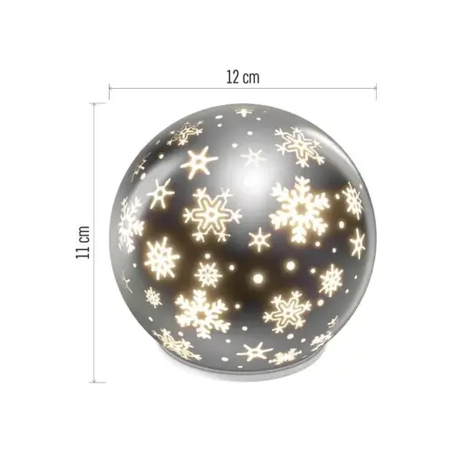 dekorace LED vánoční skleněná koule – vločky, 12 cm, 3x AA, vnitřní, teplá bílá, časovač EMOS DCLW28