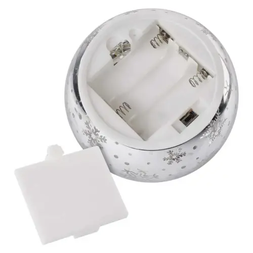 dekorace LED vánoční skleněná koule – vločky, 12 cm, 3x AA, vnitřní, teplá bílá, časovač EMOS DCLW28