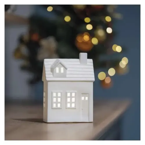 domeček LED keramický 18 cm, 1x CR2032, vnitřní, teplá bílá, časovač EMOS DCLW37