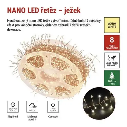 řetěz nano LED na cívce, měděný, 19,2 m, venkovní i vnitřní, teplá bílá, časovač EMOS D3FW04