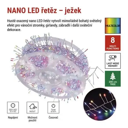 řetěz nano LED na cívce, stříbrný, 19,2 m, venkovní i vnitřní, multicolor, časovač EMOS D3FM04